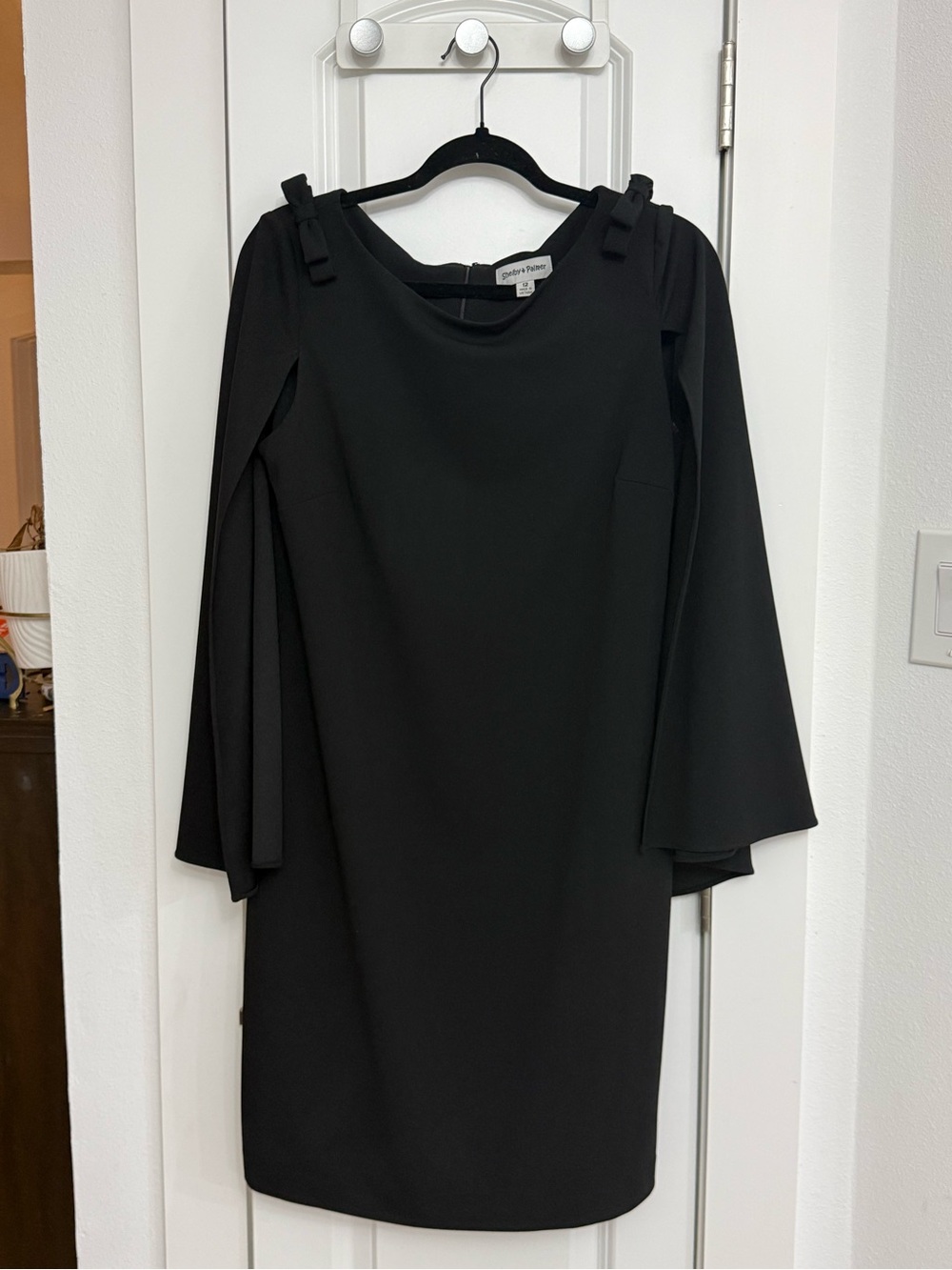 Shelby & Palmer Black Long-Sleeve Shift Dress with Shoulder Tie Details